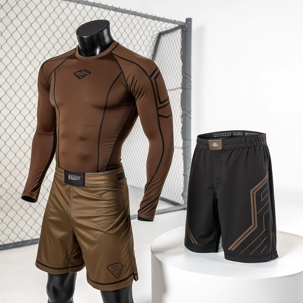 Training and combat sports apparel in brown and black.