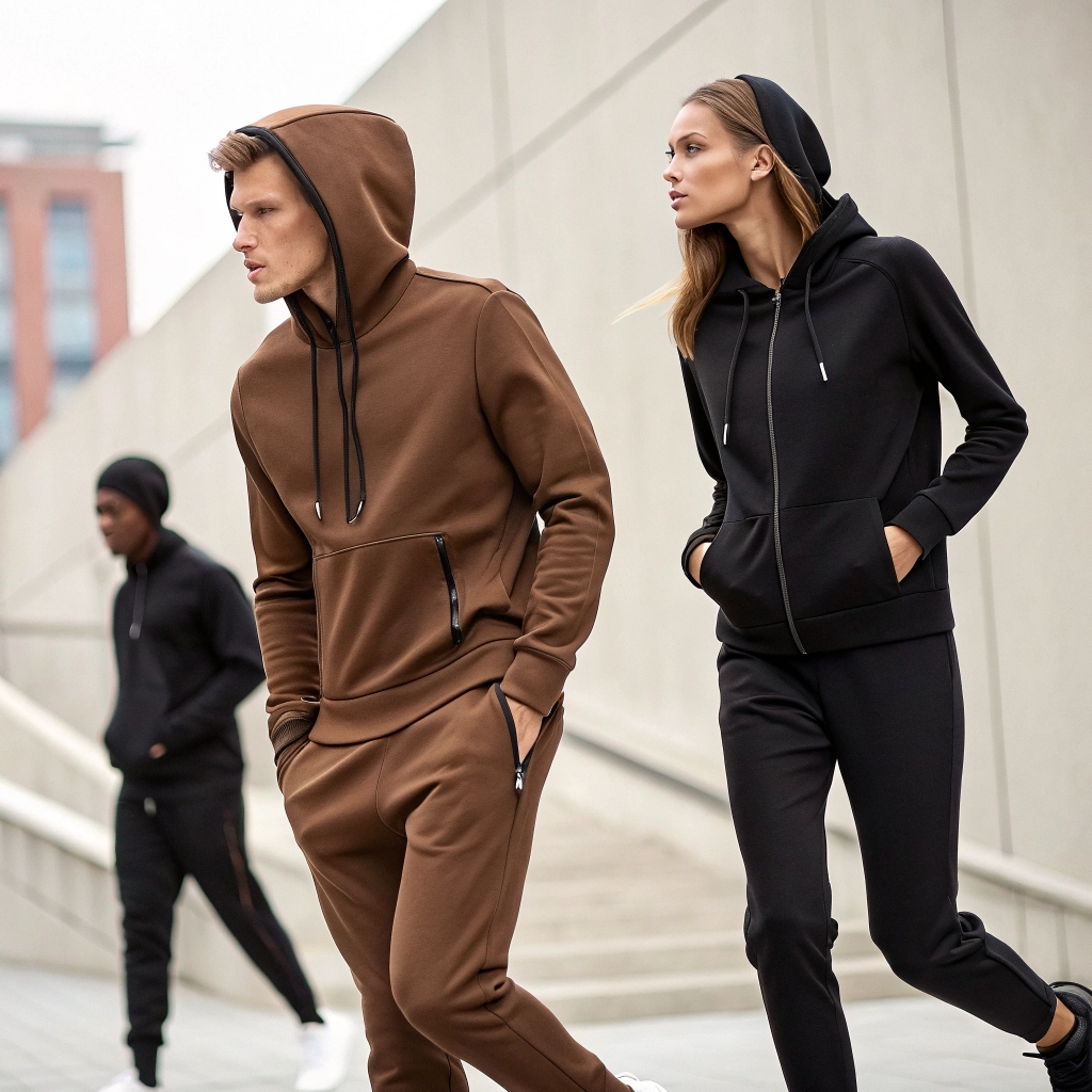 Teamwear and outerwear in brown and black.